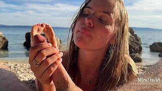 Watch this couple fuck wildly on the public beach as the season kicks off with intense doggystyle and creampie action!