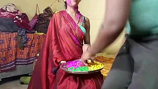 First time at indian holi festival, i celebrate with neighbor wife in group fun.