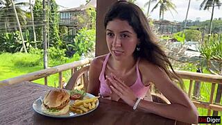 Cute Girl Eats Burger With Cum Face