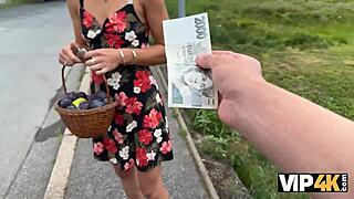 vip4k pretty village girl carries plums to grandma and subtly shows pussy to stranger