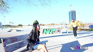 asian latina enjoys iberian sausage in threesome