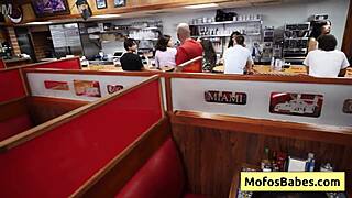 two busty hot sluts share bbc in a public diner and get banged hard by elana bunnz eden west derek savage