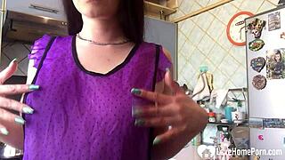 Babysitter Gets Creative with Self-Pleasuring in Kitchen