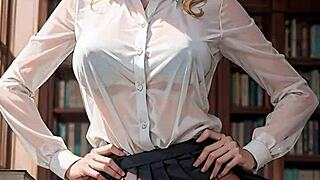 'is ai generated blonde librarian flashing her pussy?' she questions