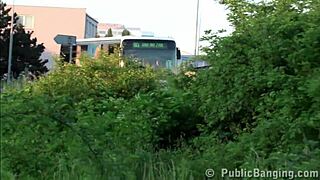 'Watch me get fucked in public by 2 guys,' hot blondie says