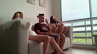 Movie Night Surprise: Cock Sharing With Best Friend And Stepsister