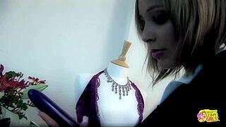 An innocent blonde cutie gets caught masturbating by a luscious vixen with big tits