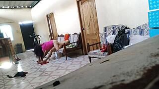 stepmother resting on sofa with stepson