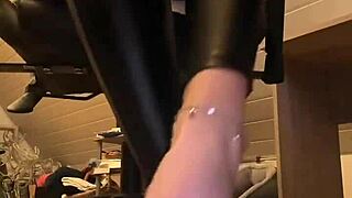 good morning loving leather pants with nylon socks barefoot