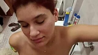 Chiara Gets Pissed On Her Big Tits In The Bathroom Slave Style