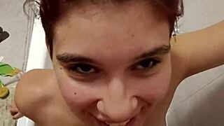 Chiara Gets Pissed On Her Big Tits In The Bathroom Slave Style