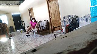 stepmother resting on sofa with stepson