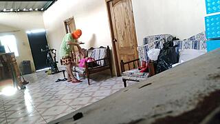 stepmother resting on sofa with stepson