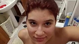 Chiara Gets Pissed On Her Big Tits In The Bathroom Slave Style