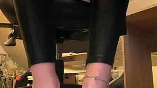 good morning loving leather pants with nylon socks barefoot