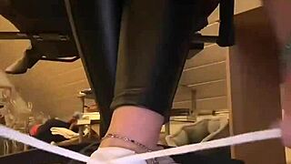 good morning loving leather pants with nylon socks barefoot