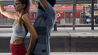 Oh, couple fucking in public train terminal on bus!