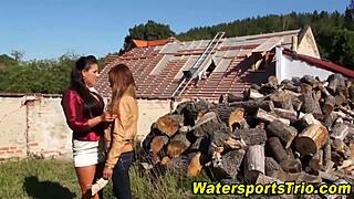 Outdoor Watersports Threesome Involves Golden Shower Fetish