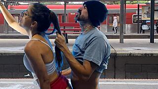 Oh, couple fucking in public train terminal on bus!