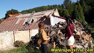 Outdoor Watersports Threesome Involves Golden Shower Fetish