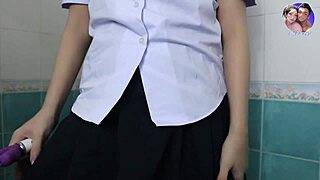 new student takes care of herself in the bathroom