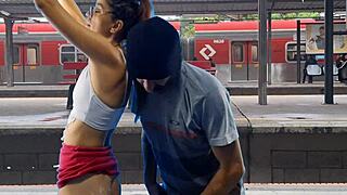 Oh, couple fucking in public train terminal on bus!