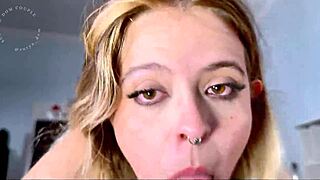 Blonde stepsister gives sloppy blowjob before bed