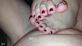 Awesome footjob by newly married wife