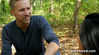 hot brunette rides cock in cowgirl position with natural tits