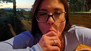 brazilian latina blowbang for father-in-law on hidden balcony