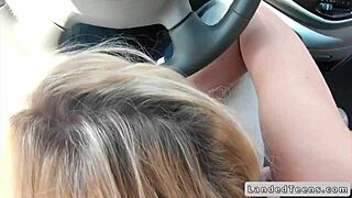 Czech blonde teen gives blowjob in car, then fucks