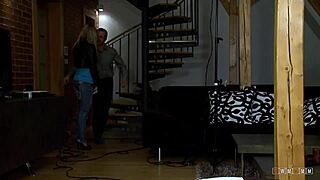 Petite blonde licks off his cum after the amazing sex session.