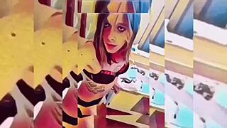 shemale teasing in the bathroom with striptease and undressing