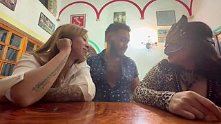 Intense bar sex with two married friends getting fucked to pay bill