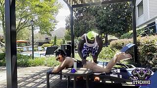 Hawaiian Angel Rides Big Black Cock at Pool Party