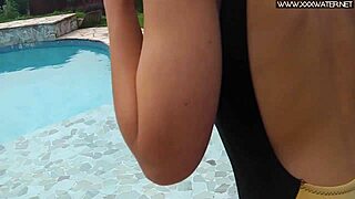 hot blowjob by the poolside with fingering and kissing