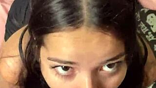 Cute and submissive girlfriend gives deep sloppy blowjob to big dick