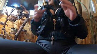 Preview of MilfyCalla with cum on her black down jacket and leggings.