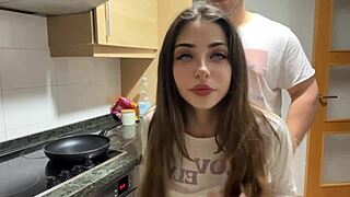 They fucked me quickly in the kitchen, stepdad is surprised how fast he cums!
