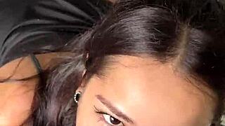 Cute and submissive girlfriend gives deep sloppy blowjob to big dick