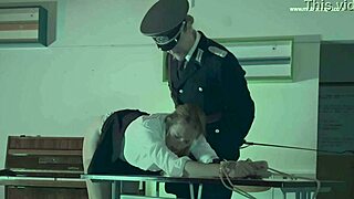 Dominatrix mistress april torments slave on special bed