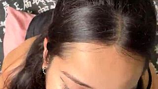 Cute and submissive girlfriend gives deep sloppy blowjob to big dick