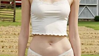 Lingerie models on the farm showing off cute feet and panties