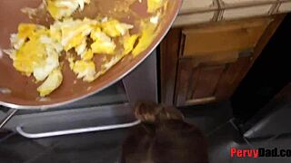 Rosalyn Sphinx sucks step daddy's balls in kitchen