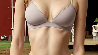 Lingerie models on the farm showing off cute feet and panties