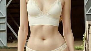 modeli v spodnjem perilu na farmi kažejo sladke noge in hlačke