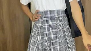 Small petite school girl worships her nude body