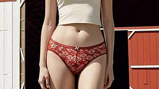 Lingerie models on the farm showing off cute feet and panties