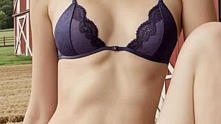 Lingerie models on the farm showing off cute feet and panties