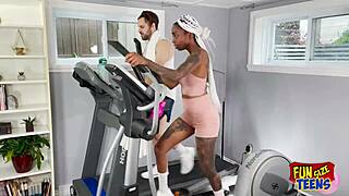 Funsize teen ebony girl gets nailed in ass at gym